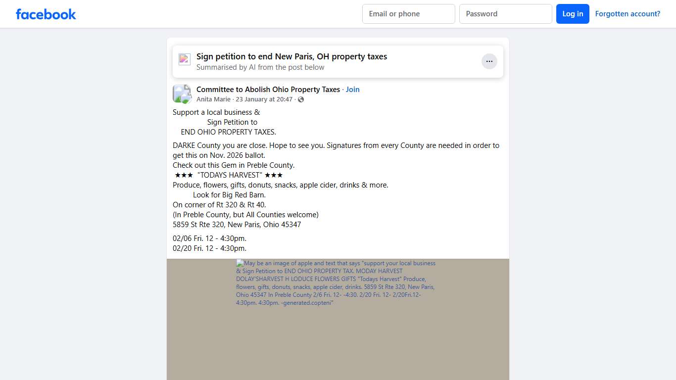 Committee to Abolish Ohio Property Taxes Support a local business & Facebook