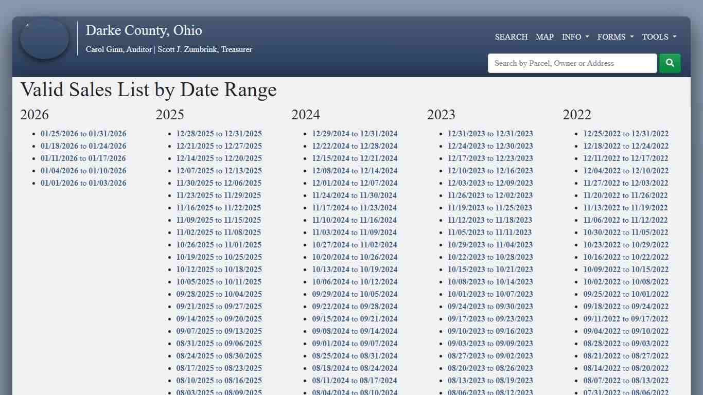 Valid Sales List by Date Range - Carol Ginn, Auditor, Scott J. Zumbrink, Treasurer